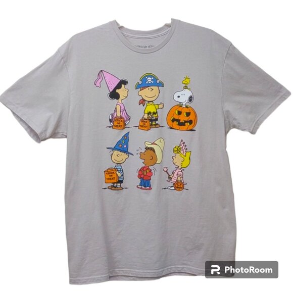 Peanuts Gang Trick or Treat Happy Halloween Gray SS Graphic T-shirt NWT - Picture 1 of 6